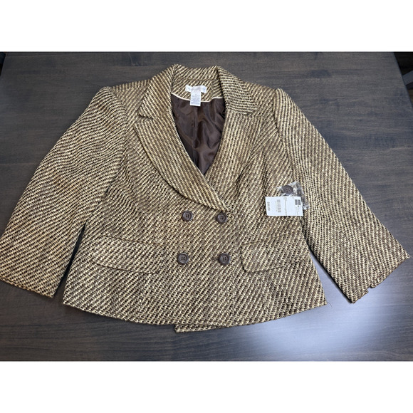 Worthington Women's Blazer Jacket Size 12 Brown/Cream Plaid Business Career NWT - Picture 1 of 4